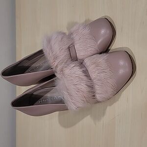 Sz 6.5 Dusty Rose Donald J. Pliner Faune Rabbit Fur Pumps